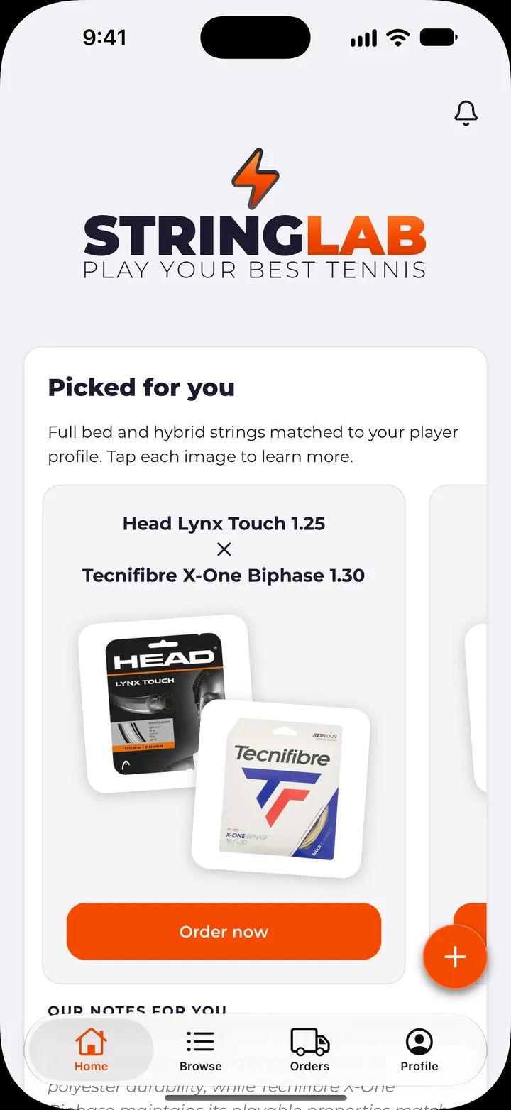 Stringlab app string recommendations screen